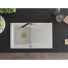 Mexen Cesar chiuvetă de granit cu un compartiment, cu picurător și baterie de bucătărie Flora, Albă - 6514-20-670401-57-G