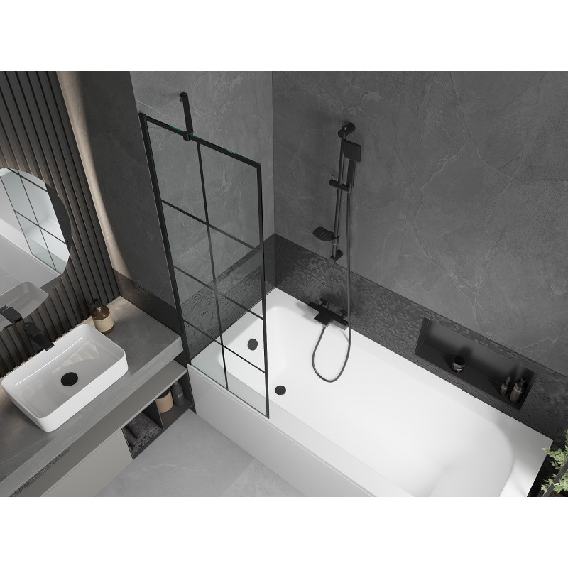 Mexen Vega Téglalap alakú kád 160 x 70 cm burkolattal és 1-szárnyú paravánnal, 60 cm, fekete minta - 550116070X9506007077