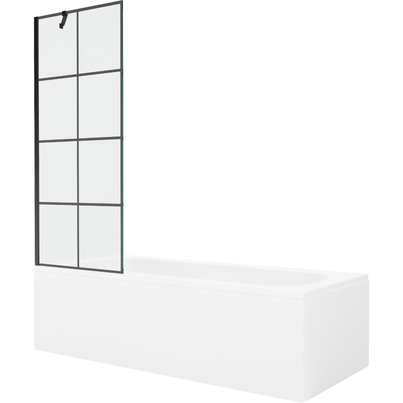 Mexen Vega téglalap alakú kád 160 x 70 cm burkolattal és egyajtós paravánnal 70 cm, fekete minta - 550116070X9507007077