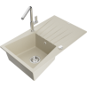 Mexen Cesar egymedencés gránit mosogató csepegtetővel és Flora konyhai csapteleppel, bézs - 6514-69-670401-00