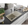 Mexen Cesar chiuvetă de granit cu 1 cuvă, cu scurgător și baterie de bucătărie Flora, bej - 6514-69-670401-07-B