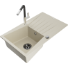 Mexen Cesar 1-medencés gránit mosogató csepegtetővel és Flora konyhai csappal, bézs - 6514-69-670401-07-B