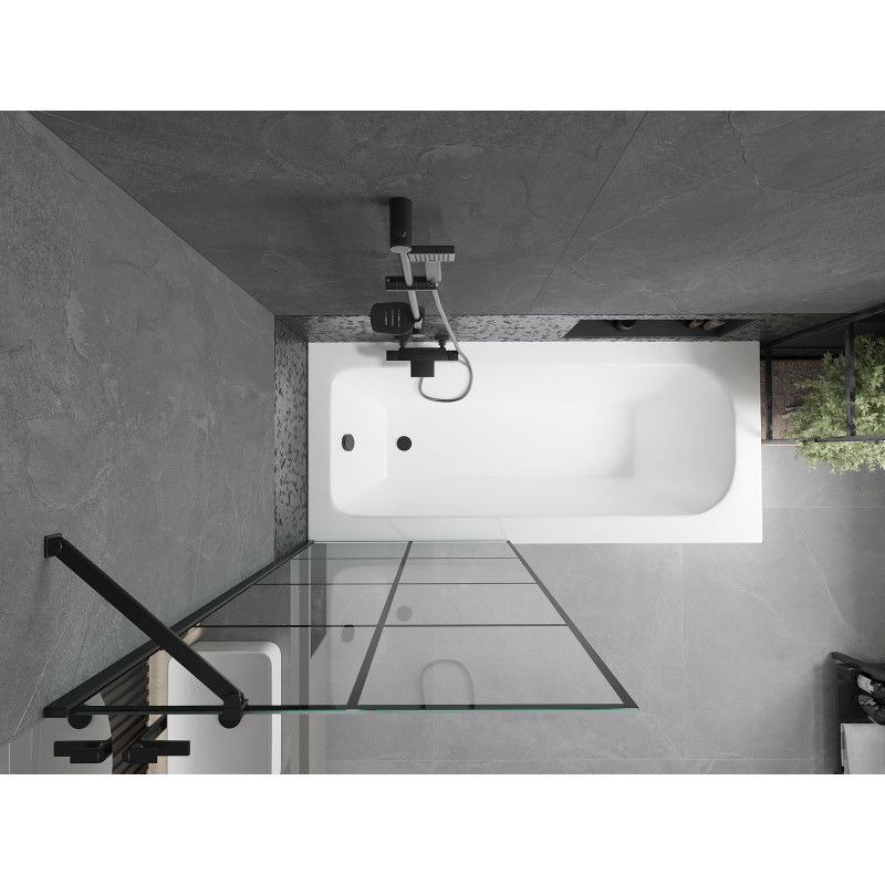 Mexen Vega téglalap alakú kád 160 x 70 cm burkolattal és 1-szárnyú paravánnal 80 cm, fekete minta - 550116070X9508007077