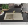 Mexen Cesar chiuvetă de granit cu un compartiment, cu picurător și baterie de bucătărie Flora, Bej - 6514-69-670401-57-G