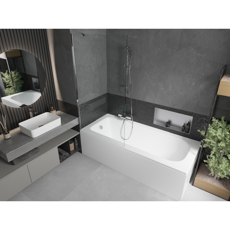 Mexen Vega cadă dreptunghiulară 160 x 70 cm cu carcasă și paravan cu 1 canat 90 cm, transparent, crom - 550116070X9509000001