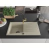 Mexen Cesar chiuvetă de granit cu un compartiment, cu picurător și baterie de bucătărie Flora, Bej - 6514-69-670401-57-B