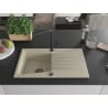 Mexen Cesar chiuvetă de granit cu un compartiment, cu picurător și baterie de bucătărie Flora, Bej - 6514-69-670401-70-B