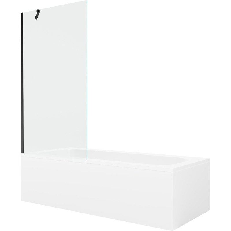 Mexen Vega téglalap alakú fürdőkád 160 x 70 cm burkolattal és 1-szárnyú paravánnal 90 cm, átlátszó, fekete