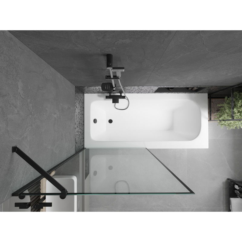 Mexen Vega cadă dreptunghiulară 160 x 70 cm cu carcasă și paravan cu 1 aripă de 90 cm, model negru - 550116070X9509007070