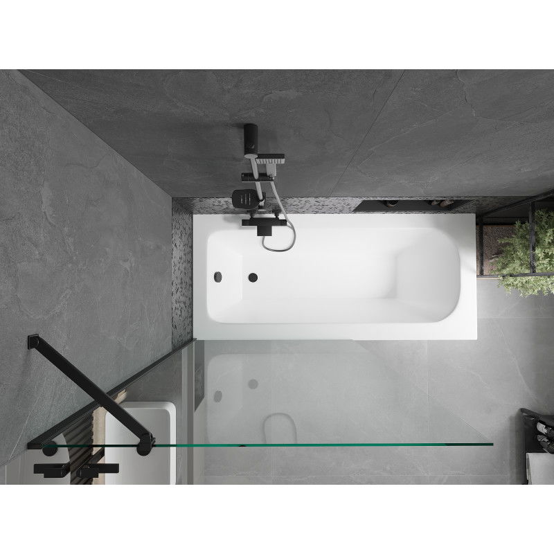 Mexen Vega téglalap alakú kád 160 x 70 cm burkolattal és 1-szárnyú paravánnal 100 cm, átlátszó, fekete - 550116070X9510000070