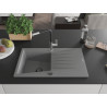 Mexen Cesar chiuvetă de granit cu 1 compartiment, cu scurgător și baterie de bucătărie Flora, gri - 6514-71-670401-07-B