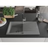 Mexen Cesar chiuvetă de granit cu un compartiment, cu picurător și baterie de bucătărie Flora, Gri - 6514-71-670401-07-B