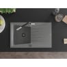 Mexen Cesar chiuvetă de granit cu un compartiment, cu picurător și baterie de bucătărie Flora, Gri - 6514-71-670401-07-B