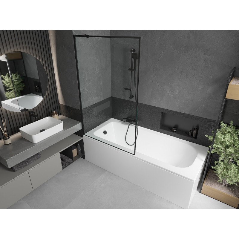 Mexen Vega cadă dreptunghiulară 160 x 70 cm cu panou și paravan cu 1 ușă 100 cm, model negru - 550116070X9510007070
