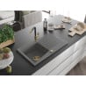 Mexen Cesar chiuvetă de granit cu un compartiment, cu picurător și baterie de bucătărie Flora, Gri - 6514-71-670401-57-G
