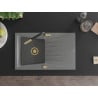Mexen Cesar chiuvetă de granit cu un compartiment, cu picurător și baterie de bucătărie Flora, Gri - 6514-71-670401-57-G