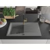 Mexen Cesar chiuvetă de granit cu un compartiment, cu picurător și baterie de bucătărie Flora, Gri - 6514-71-670401-57-B