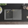 Mexen Cesar chiuvetă de granit cu un compartiment, cu picurător și baterie de bucătărie Flora, Gri - 6514-71-670401-57-B