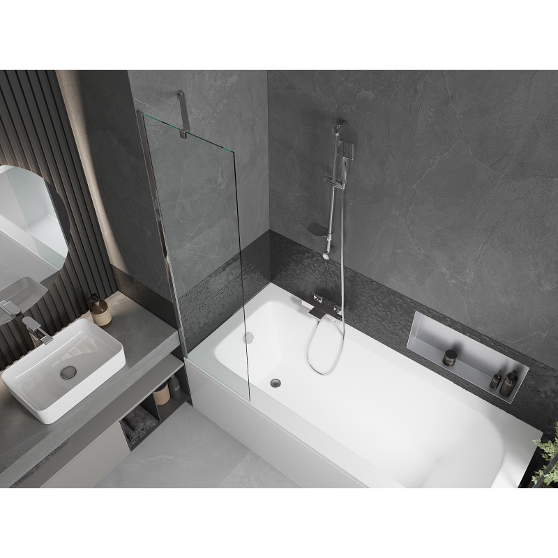 Mexen Vega téglalap alakú kád 170 x 70 cm burkolattal és 1-szárnyú paravánnal 50 cm, átlátszó, króm