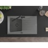 Mexen Cesar chiuvetă de granit cu un compartiment, cu picurător și baterie de bucătărie Flora, Gri - 6514-71-670401-70-B