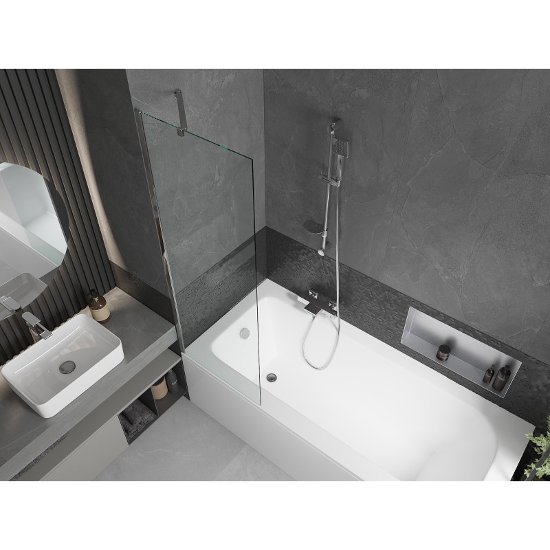 Mexen Vega téglalap alakú kád 170 x 70 cm burkolattal és 1-szárnyú paravánnal 60 cm, átlátszó, króm