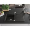 Mexen Cesar chiuvetă granit 1-cameră cu scurgător și baterie de bucătărie Flora, negru/auriu metalic - 6514-75-670401-07