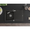 Mexen Cesar chiuvetă granit 1-cameră cu scurgător și baterie de bucătărie Flora, negru/auriu metalic - 6514-75-670401-07