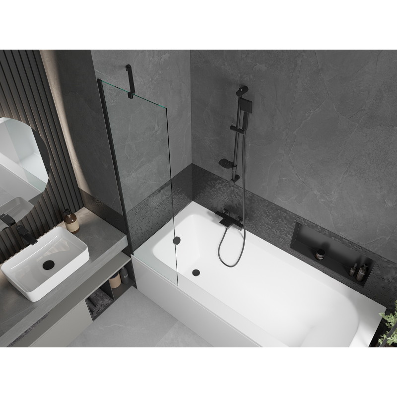 Mexen Vega téglalap alakú kád 170 x 70 cm burkolattal és 1 szárnyú 50 cm-es paravánnal, átlátszó, fekete