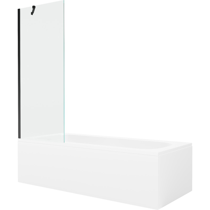 Mexen Vega 170 x 70 cm-es téglalap alakú kád burkolattal és 1-szárnyú, 70 cm-es, átlátszó, fekete zuhanyfal