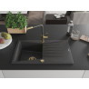 Mexen Cesar chiuvetă din granit cu 1 cuvă și picurător și baterie de bucătărie Flora, negru pătat - 6514-76-670401-75-G