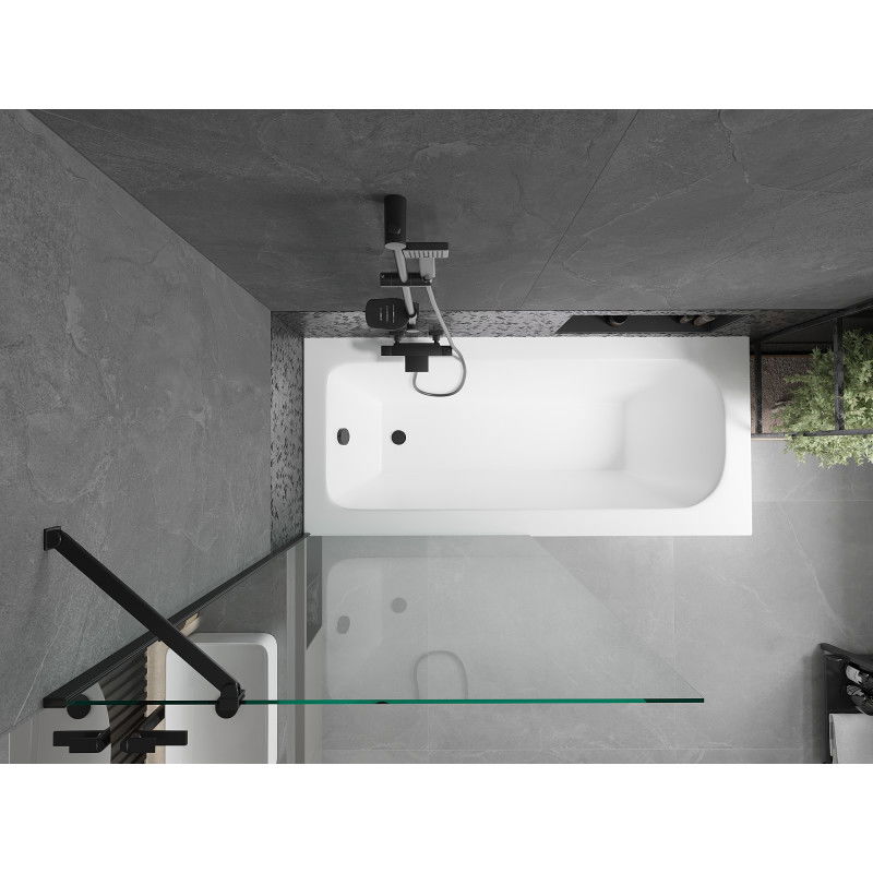 Mexen Vega cadă dreptunghiulară 170 x 70 cm cu panou frontal și paravan cu 1 canat 90 cm, transparent, negru