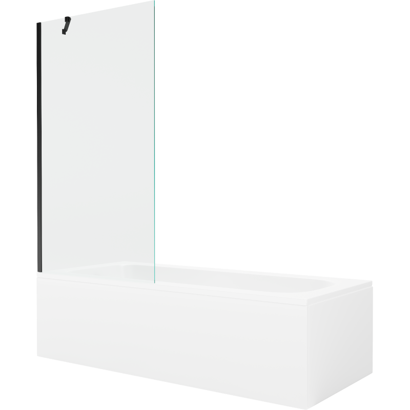 Mexen Vega téglalap alakú kád 170 x 70 cm-es burkolattal és 90 cm-es, átlátszó, fekete egyszárnyas paravánnal