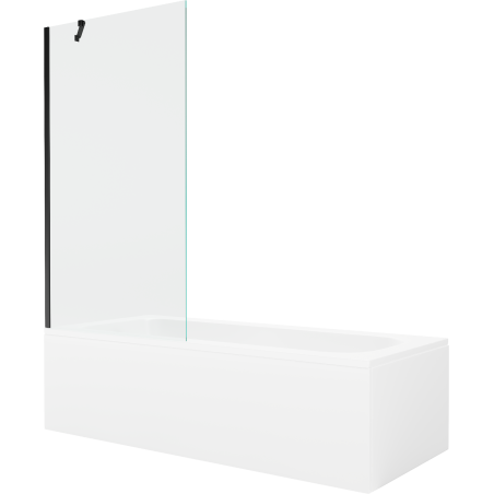 Mexen Vega cadă dreptunghiulară 170 x 70 cm cu panou frontal și paravan cu 1 canat 90 cm, transparent, negru