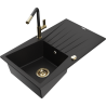 Mexen Cesar gránit 1-medencés mosogató csepegtetővel és Flora konyhai csapteleppel, fekete - 6514-77-670401-57-G
