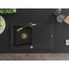 Mexen Cesar chiuvetă de granit cu un compartiment, cu picurător și baterie de bucătărie Flora, Neagră - 6514-77-670401-57-G
