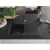 Mexen Cesar chiuvetă de granit cu un compartiment, cu picurător și baterie de bucătărie Flora, Neagră - 6514-77-670401-57-B