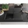Mexen Cesar chiuvetă de granit cu un compartiment, cu picurător și baterie de bucătărie Flora, Neagră - 6514-77-670401-70-B
