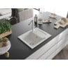 Mexen Enzo chiuvetă de granit cu un compartiment, cu picurător și baterie de bucătărie Flora, Albă - 6506-20-670401-00