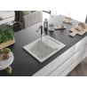 Mexen Enzo chiuvetă de granit cu un compartiment, cu picurător și baterie de bucătărie Flora, Albă - 6506-20-670401-07