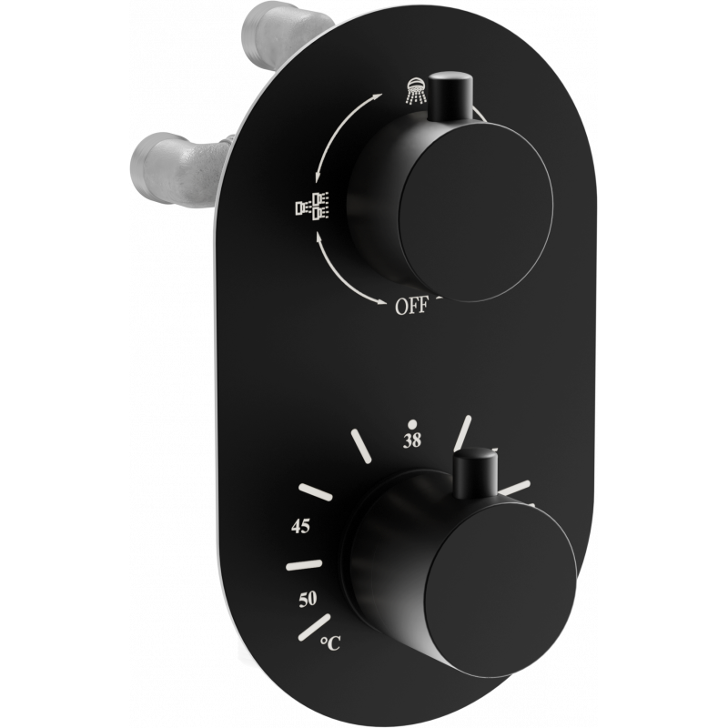 Mexen Kai baterie termostatică pentru baie și duș cu 3 ieșiri, neagră - 77602-70