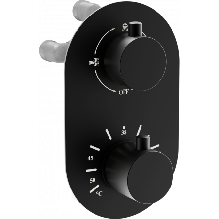 Mexen Kai baterie termostatică pentru baie și duș cu 3 ieșiri, neagră - 77602-70