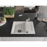 Mexen Enzo chiuvetă de bucătărie din granit cu 1 cuvă, cu scurgător și robinet Flora, alb - 6506-20-670401-07-B