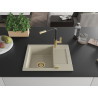 Mexen Enzo chiuvetă de granit cu 1 compartiment și scurgător și baterie de bucătărie Flora, bej - 6506-69-670401-57-G