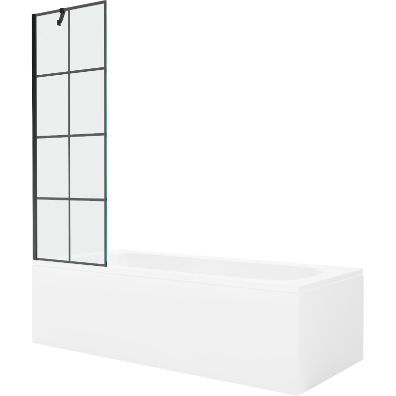Mexen Vega téglalap alakú kád 170 x 70 cm előlap és 1-ajtós paraván 60 cm, fekete minta - 550117077X9506007077