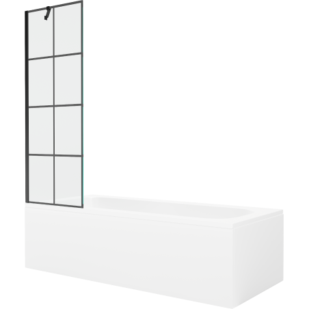 Mexen Vega 170 x 70 cm-es téglalap alakú kád burkolattal és 1-szárnyú paravánnal, fekete mintával - 550117077X9506007077