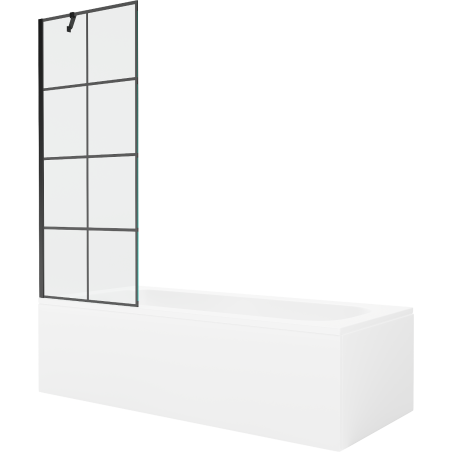 Mexen Vega cadă dreptunghiulară 170 x 70 cm cu panou și paravan cu 1 canat 70 cm, model negru - 550117077X9507007077