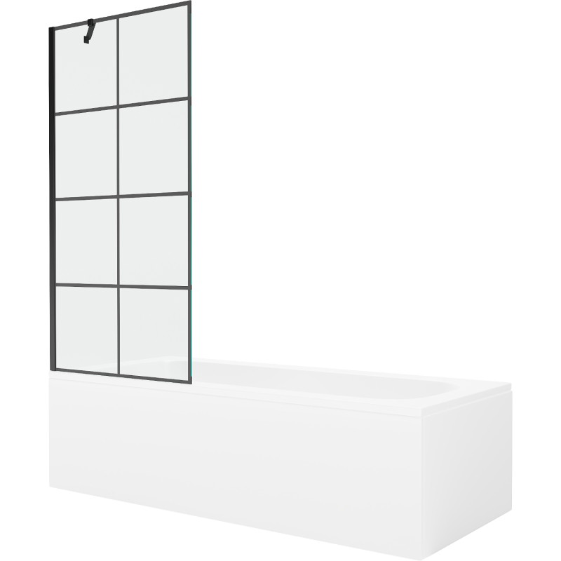 Mexen Vega téglalap alakú fürdőkád 170 x 70 cm burkolattal és 1-szárnyú paravánnal 80 cm, fekete minta