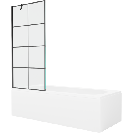 Mexen Vega cadă dreptunghiulară 170 x 70 cm cu carcasă și paravan cu 1 canat 80 cm, model negru - 550117077X9508007077