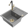 Mexen Enzo chiuvetă de granit cu 1 compartiment cu scurgător și baterie de bucătărie Flora, gri - 6506-71-670401-57-G