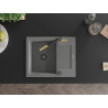 Mexen Enzo chiuvetă de granit cu 1 compartiment, cu scurgător și baterie de bucătărie Flora, gri - 6506-71-670401-57-B